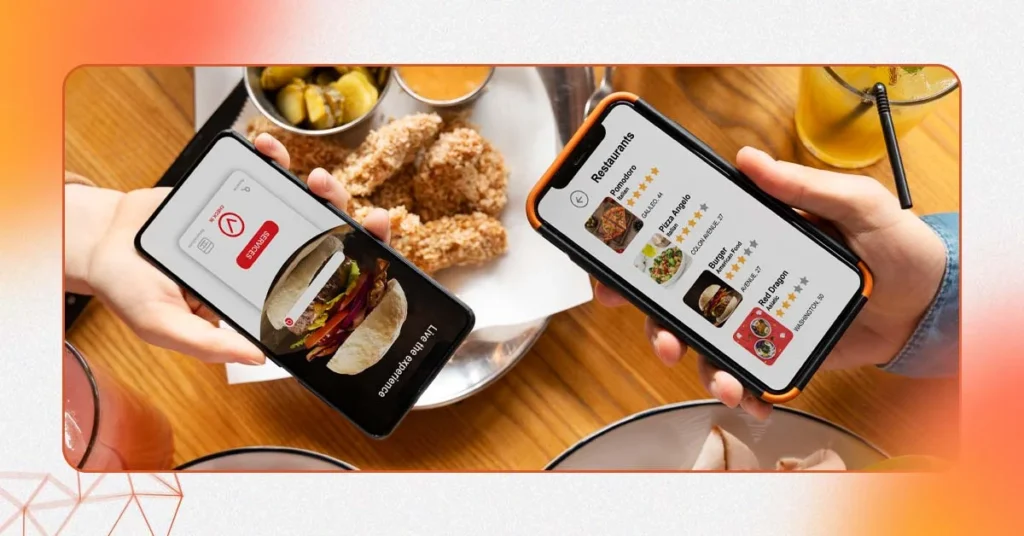 Patrons use a restaurant ordering app to find local dining options including the best seafood restaurant in Dubai, browse menus, and place orders directly from their table.
