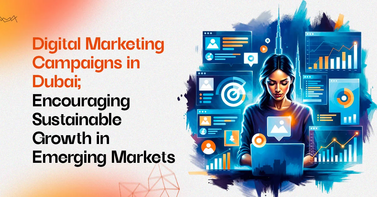 An illustration of a digital marketing specialist analyzing data for highly effective digital marketing campaigns dubai that foster sustainable growth.