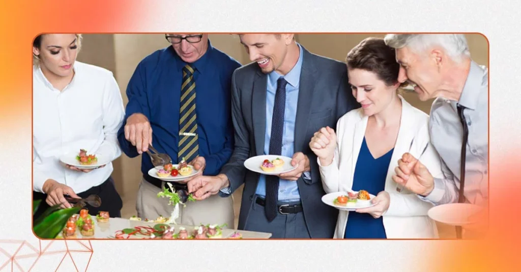 People dining at a famous hotel dinner buffet in Dubai.