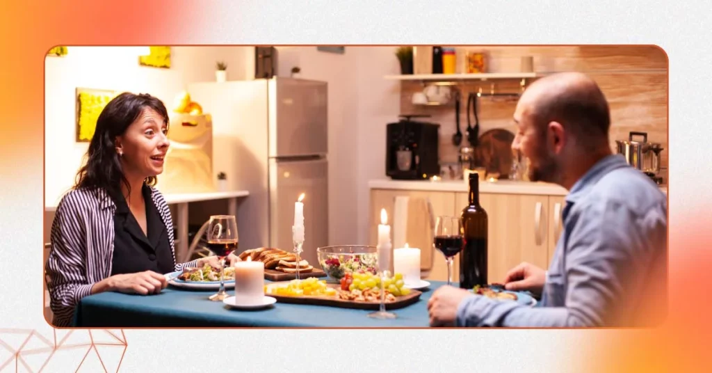 A couple enjoying an intimate dinner buffet in Dubai.